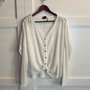 Urban Outfitters Urban Out From Under White Waffle Henley Tie Shirt Size Small